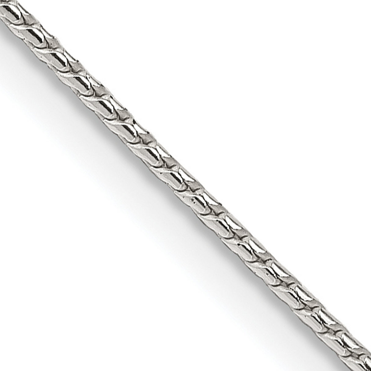 925 White Gold 1 mm Franco Chain Necklace, Polished detail view