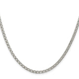 925 White Gold 3.3 mm Polished Chain Necklace, Solid