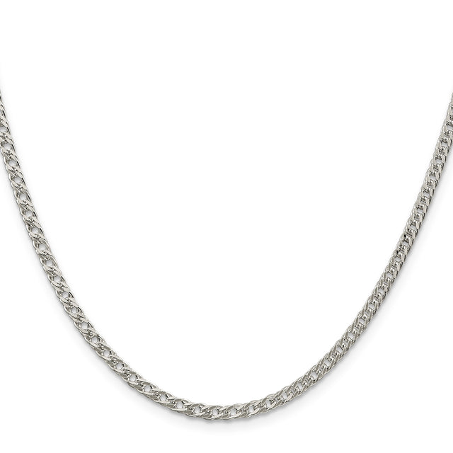 925 White Gold 3.3 mm Polished Chain Necklace, Solid