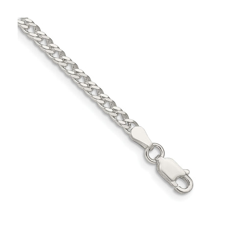 925 White Gold 3.3 mm Polished Chain Bracelet, Solid shown for scale