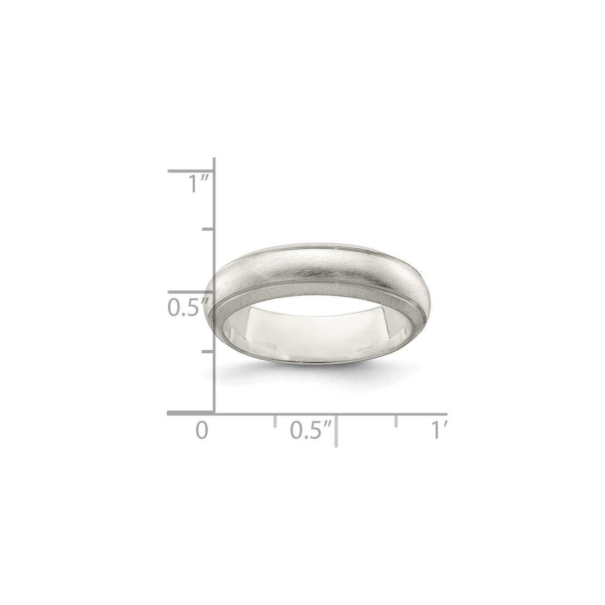 Sterling Silver Satin, Domed wedding band ring shown for scale