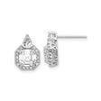 Sterling Silver Stud Earrings with Square Cut Cubic Zirconia, Halo Setting and Teardrop Accent