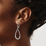 Sterling Silver Teardrop Dangle Earrings with Cubic Zirconia and Baguette Accents