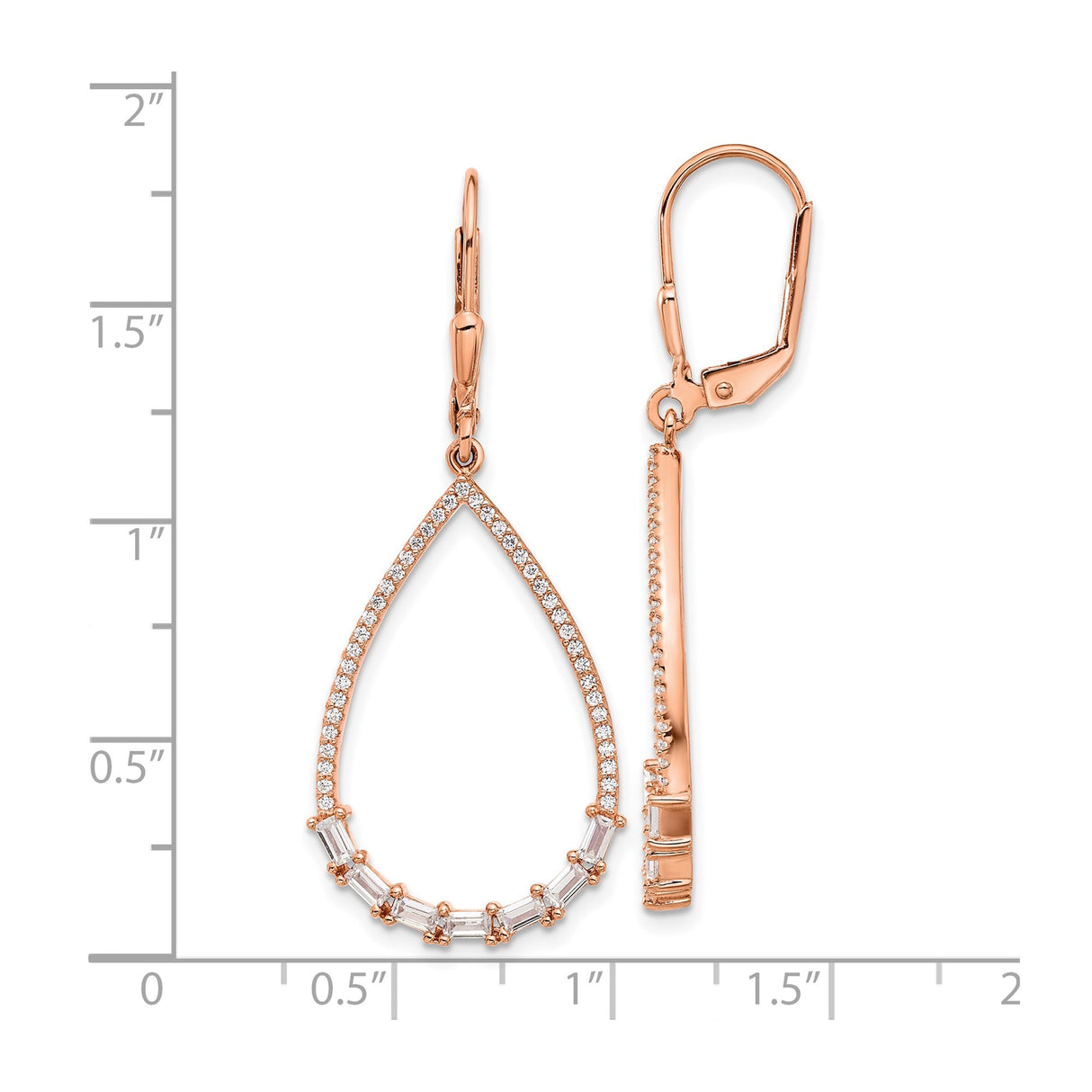 Sterling Silver Teardrop Dangle Earrings with Cubic Zirconia, Rose Gold-Plated Leverback Design for Women