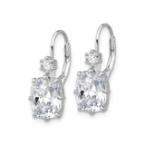 Sterling Silver Leverback Drop Earrings with Cushion Cut Cubic Zirconia, Rhodium Plated