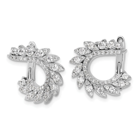 Sterling Silver Hoop Earrings with Cubic Zirconia, Sunburst Petal Design