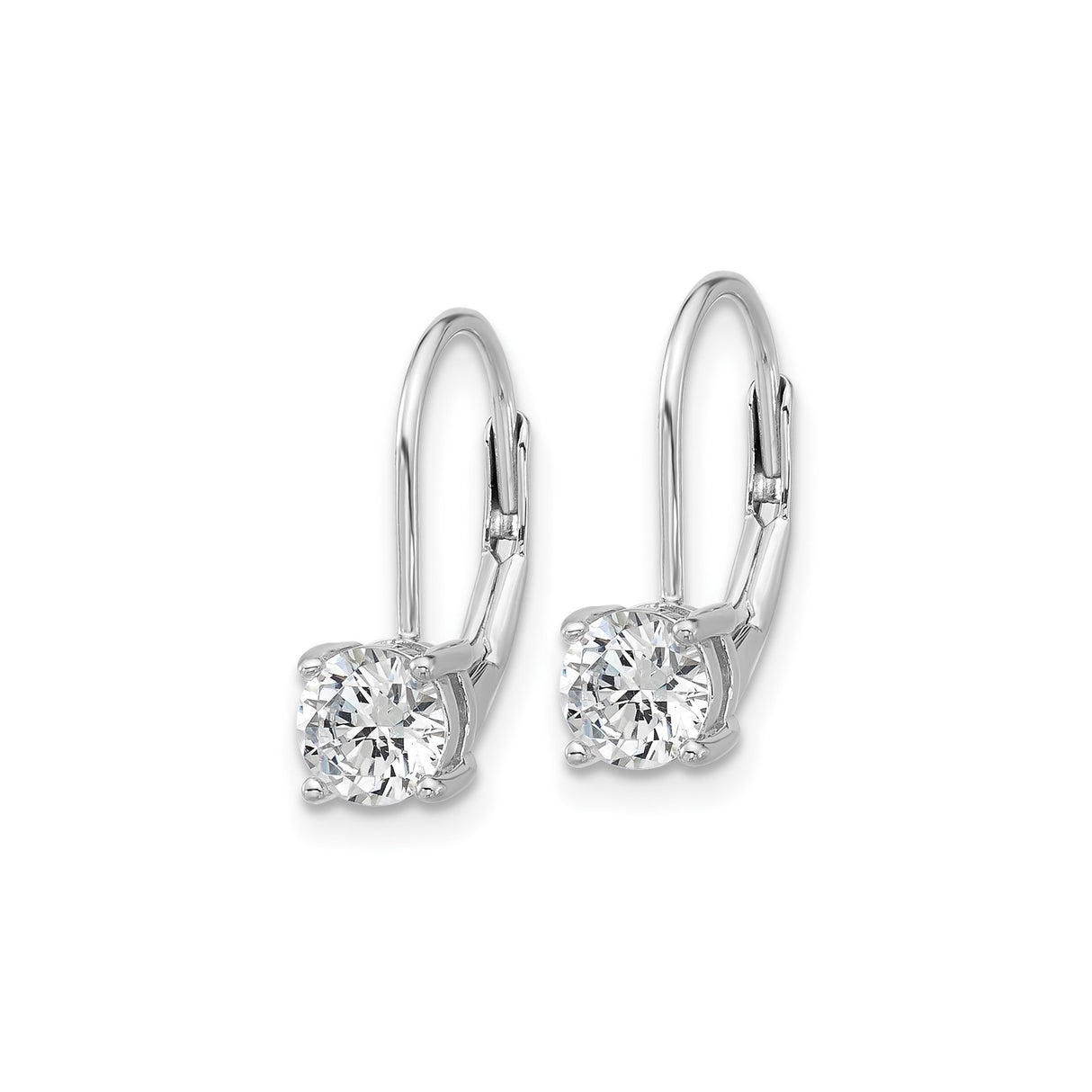 Sterling Silver Drop Earrings with Round Cut Cubic Zirconia, Rhodium Plated Leverback Design