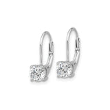 Sterling Silver Drop Earrings with Round Cut Cubic Zirconia, Rhodium Plated Leverback Design