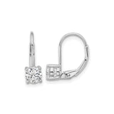 Sterling Silver Drop Earrings with Round Cut Cubic Zirconia, Rhodium Plated Leverback Design
