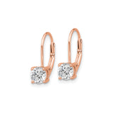 Sterling Silver Rose Gold Plated Leverback Earrings with Cubic Zirconia, Round Cut, Classic Prong Setting