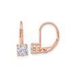 Sterling Silver Rose Gold Plated Leverback Earrings with Cubic Zirconia, Round Cut, Classic Prong Setting