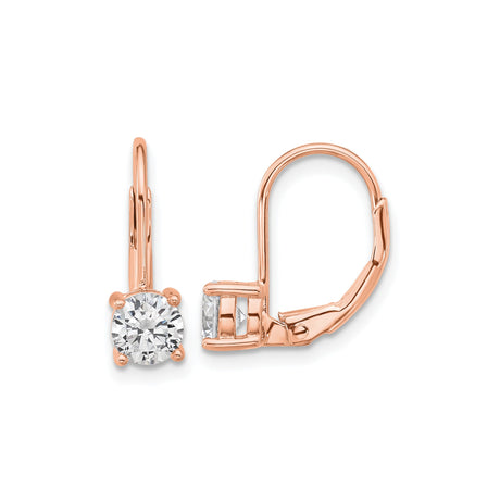 Sterling Silver Rose Gold Plated Leverback Earrings with Cubic Zirconia, Round Cut, Classic Prong Setting