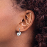 Sterling Silver Drop Earrings with Round Cut Cubic Zirconia, Four-Prong Leverback Design
