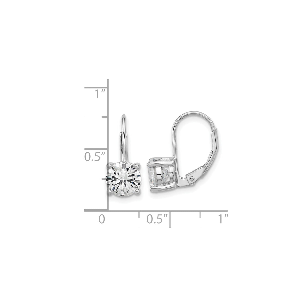 Sterling Silver Drop Earrings with Round Cut Cubic Zirconia, Four-Prong Leverback Design