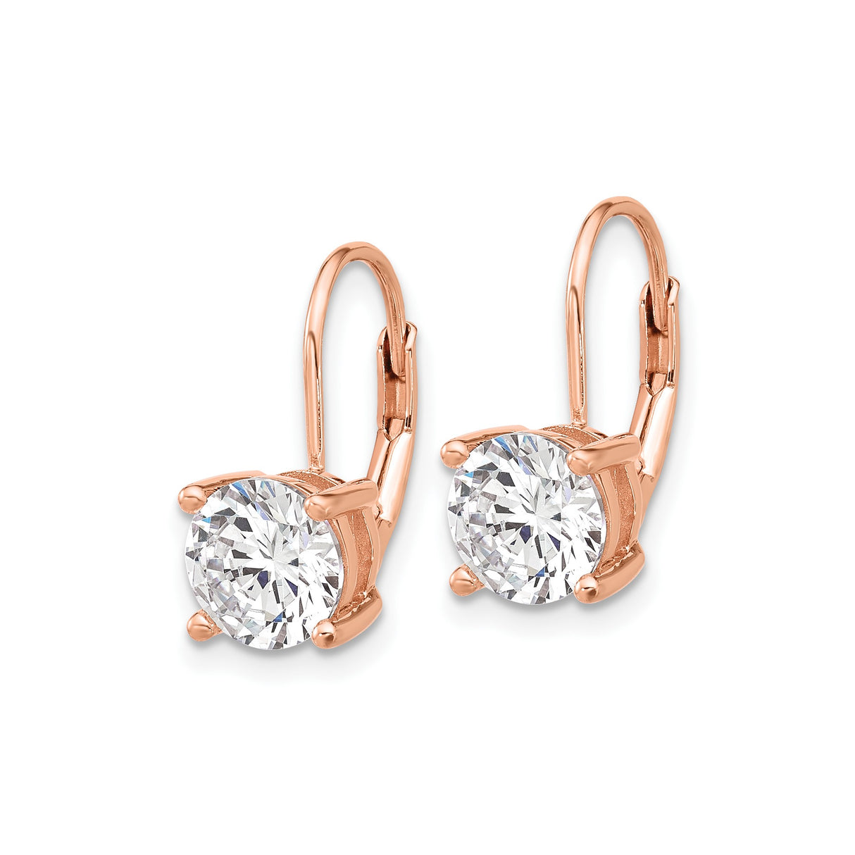Sterling Silver Rose Gold Plated Leverback Drop Earrings with Round Cubic Zirconia