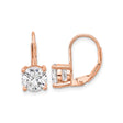 Sterling Silver Rose Gold Plated Leverback Drop Earrings with Round Cubic Zirconia