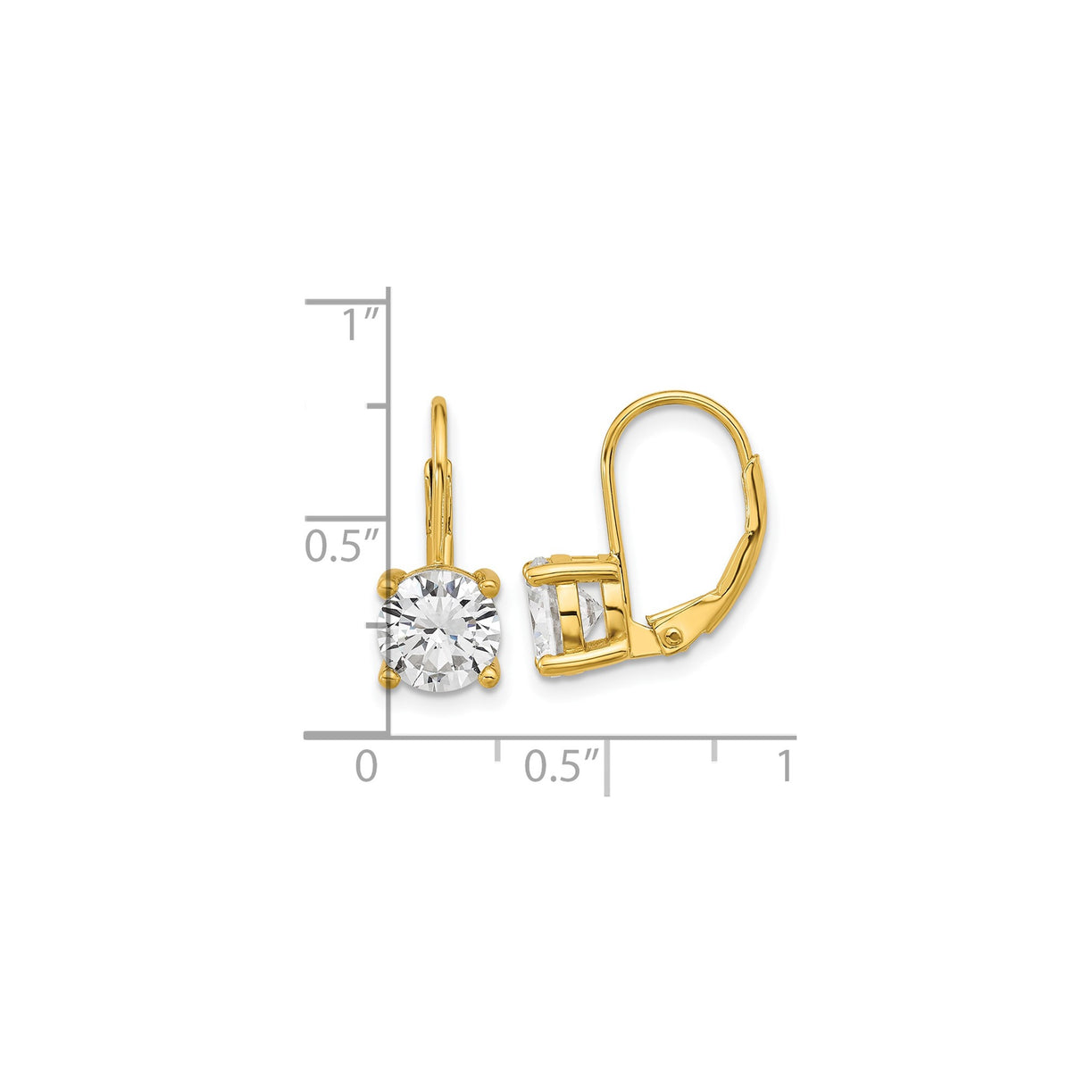 Sterling Silver Leverback Earrings with Round Cut Cubic Zirconia, Solitaire Dangle Design