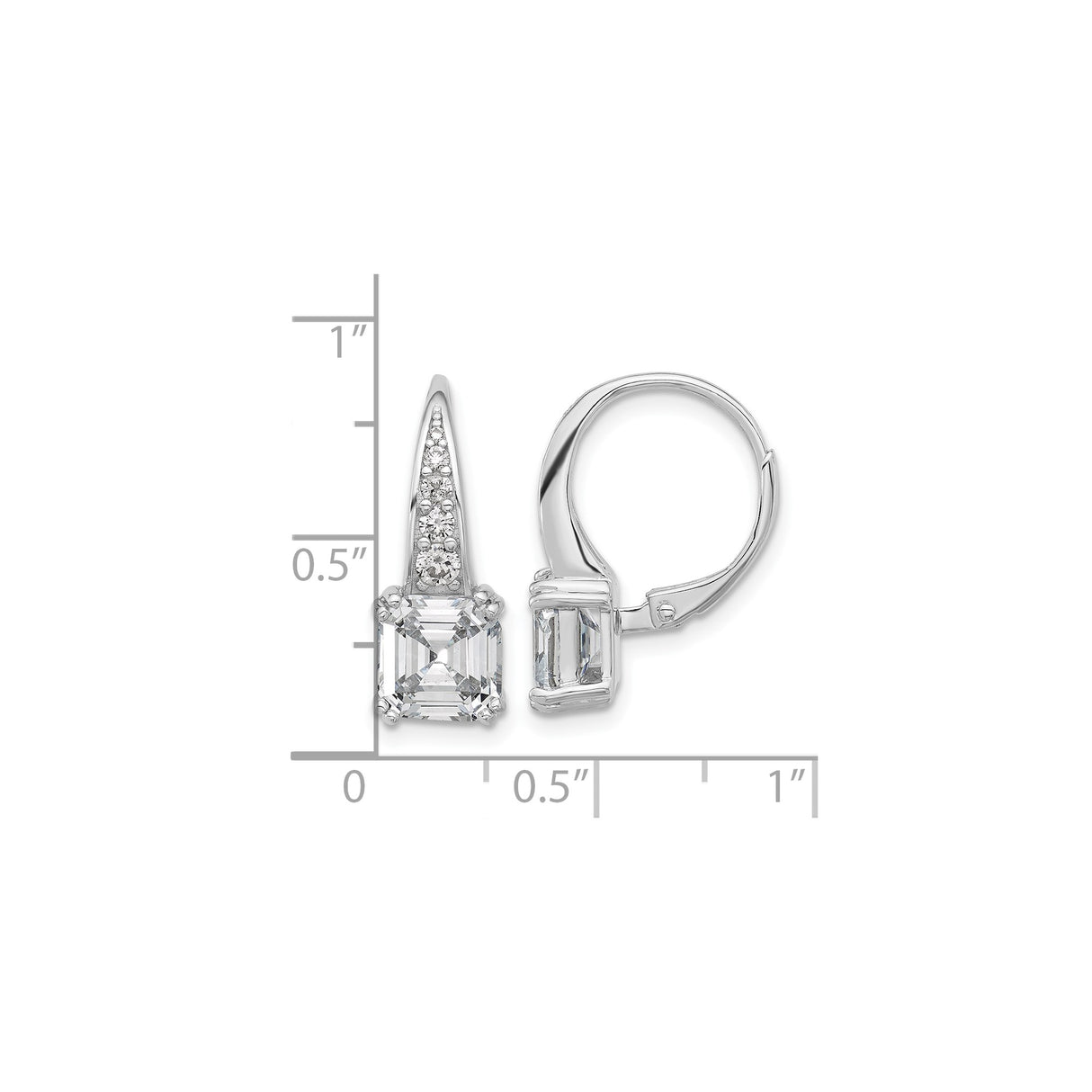 Sterling Silver Drop Earrings with Asscher Cut Cubic Zirconia and CZ Accents