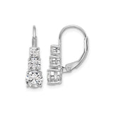 Sterling Silver Drop Earrings with Cubic Zirconia, Graduated Three Stone Dangle Design