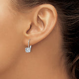 Sterling Silver Leverback Earrings with Round Cut Cubic Zirconia, Prong Set Drop Style