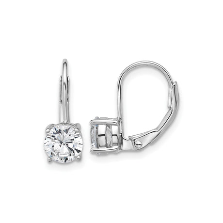 Sterling Silver Leverback Earrings with Round Cut Cubic Zirconia, Prong Set Drop Style