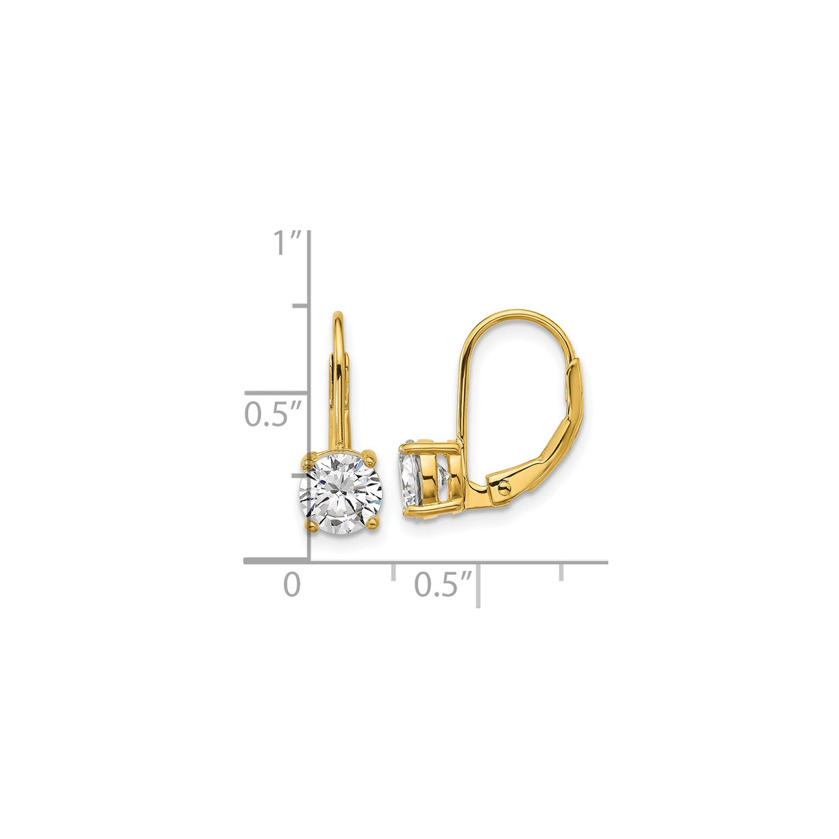 Sterling Silver Gold Plated Drop Earrings with Round Cut Cubic Zirconia, Classic Solitaire Design