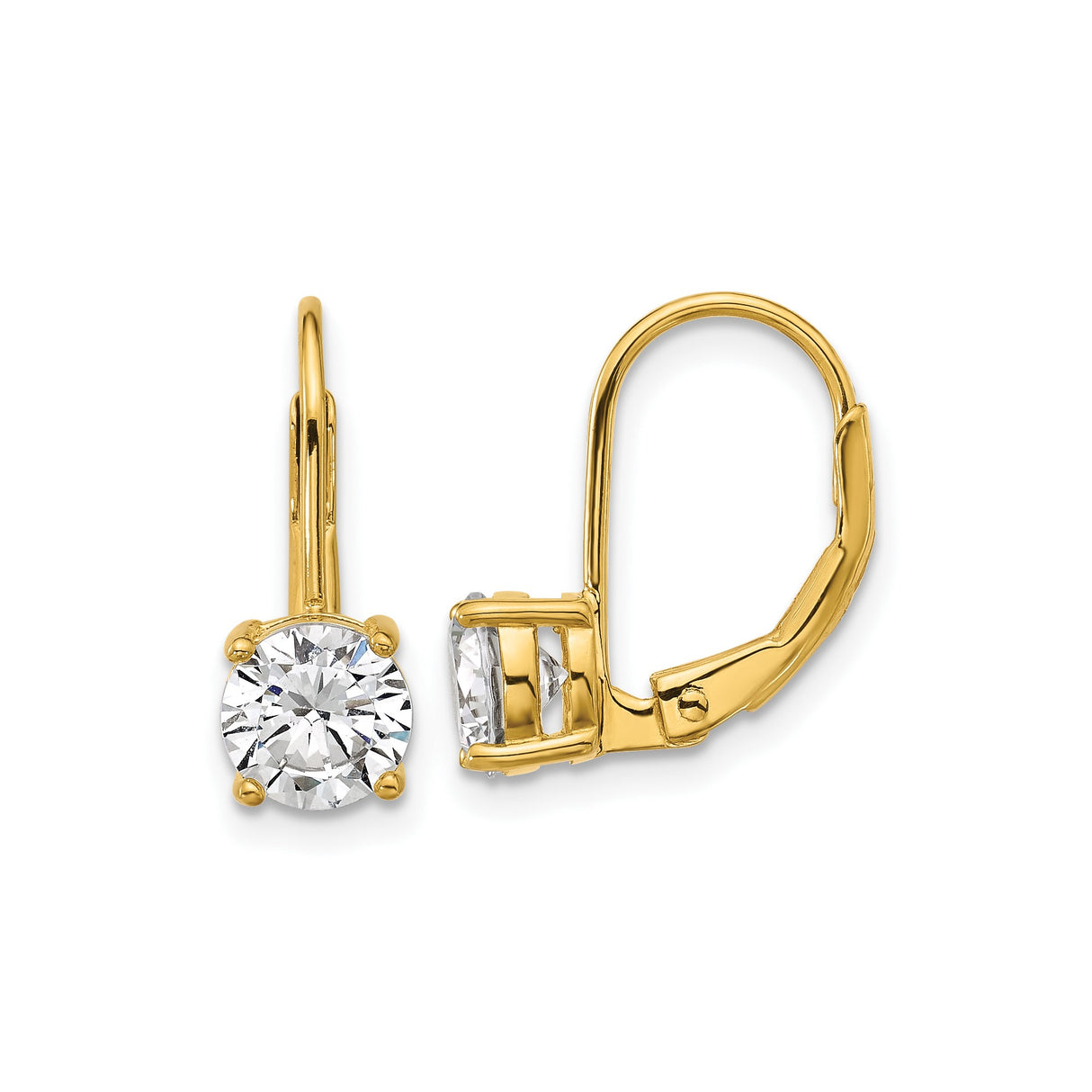 Sterling Silver Gold Plated Drop Earrings with Round Cut Cubic Zirconia, Classic Solitaire Design