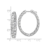 Sterling Silver Hoop Earrings with Round Cut Cubic Zirconia, Inside-Out Oval Design
