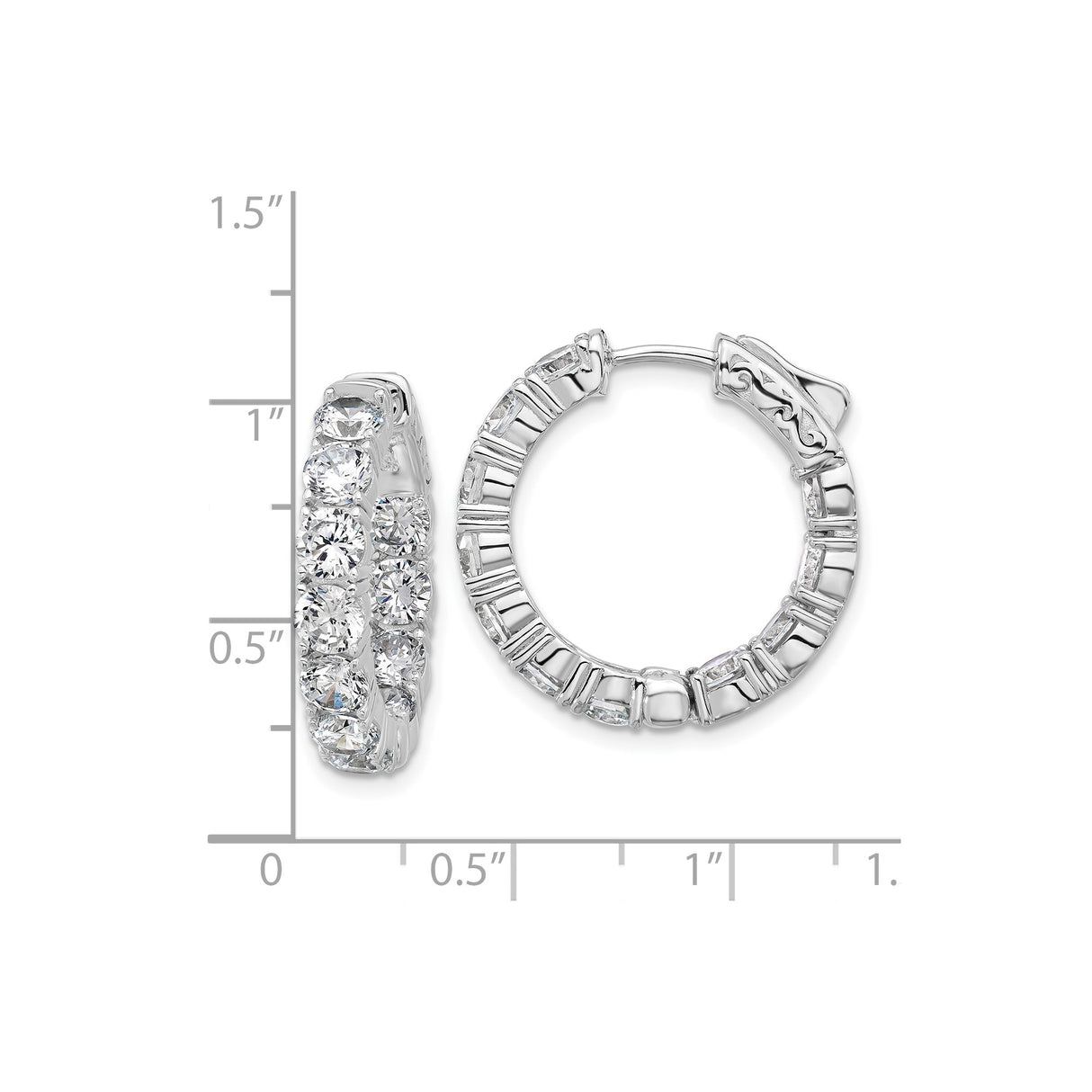 Sterling Silver Hoop Earrings with Cubic Zirconia, Channel Setting, Filigree Design