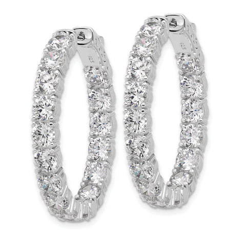 Sterling Silver Hoop Earrings with Round and Baguette Cubic Zirconia, Inside Out Oval Design