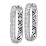 Sterling Silver Hoop Earrings with Cubic Zirconia, Elongated Rectangular Drop Design