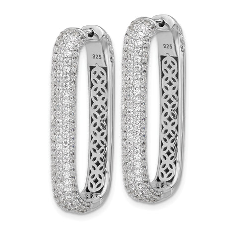 Sterling Silver Hoop Earrings with Cubic Zirconia, Elongated Rectangular Drop Design