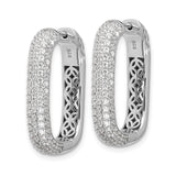 Sterling Silver Rectangular Hoop Earrings with Pavé Cubic Zirconia, Rhodium Plated Contemporary Style