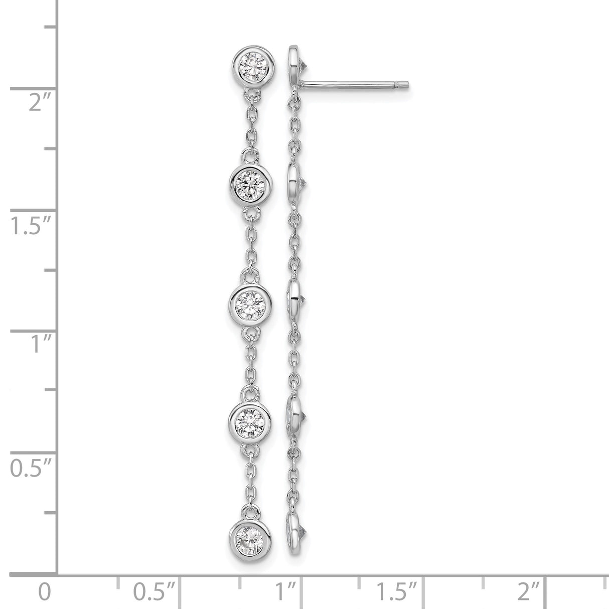 Sterling Silver Drop Earrings with Cubic Zirconia, Long Linear Chain Dangle Design for Women