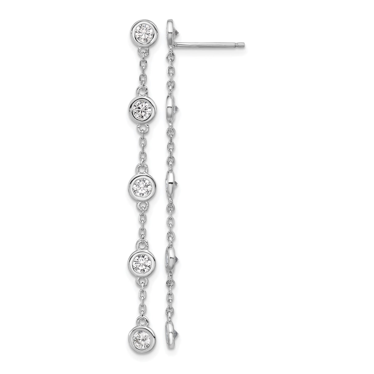 Sterling Silver Drop Earrings with Cubic Zirconia, Long Linear Chain Dangle Design for Women
