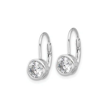 Sterling Silver Leverback Earrings with Round Cut Cubic Zirconia in Bezel Setting