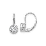 Sterling Silver Leverback Earrings with Round Cut Cubic Zirconia in Bezel Setting
