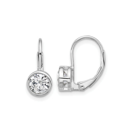 Sterling Silver Leverback Earrings with Round Cut Cubic Zirconia in Bezel Setting