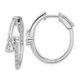 Sterling Silver Hoop Earrings with Cubic Zirconia Teardrop Accents and Rhodium Finish