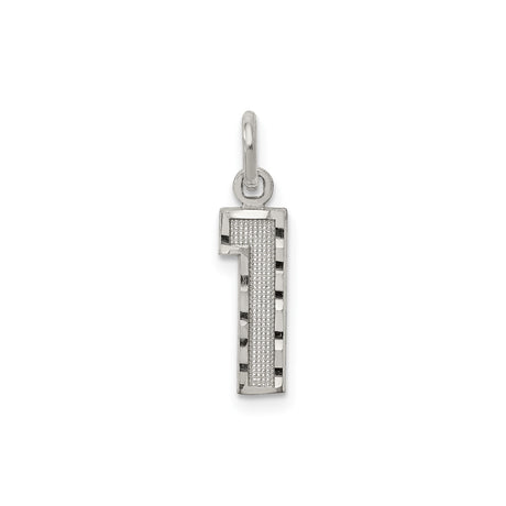 Sterling Silver Number One Pendant with Textured Center and Polished Border