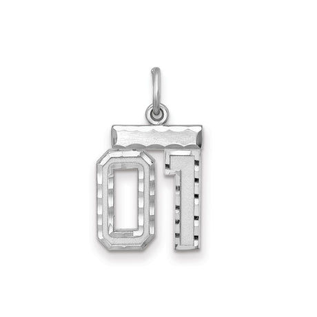 Small Diamond-cut #01 Charm Pendant in Real 925 Sterling Silver