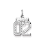 Small Diamond-cut #02 Charm Pendant in Real 925 Sterling Silver