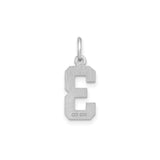 Sterling Silver Number 3 Pendant with Beveled Edge Design, Unisex Charm