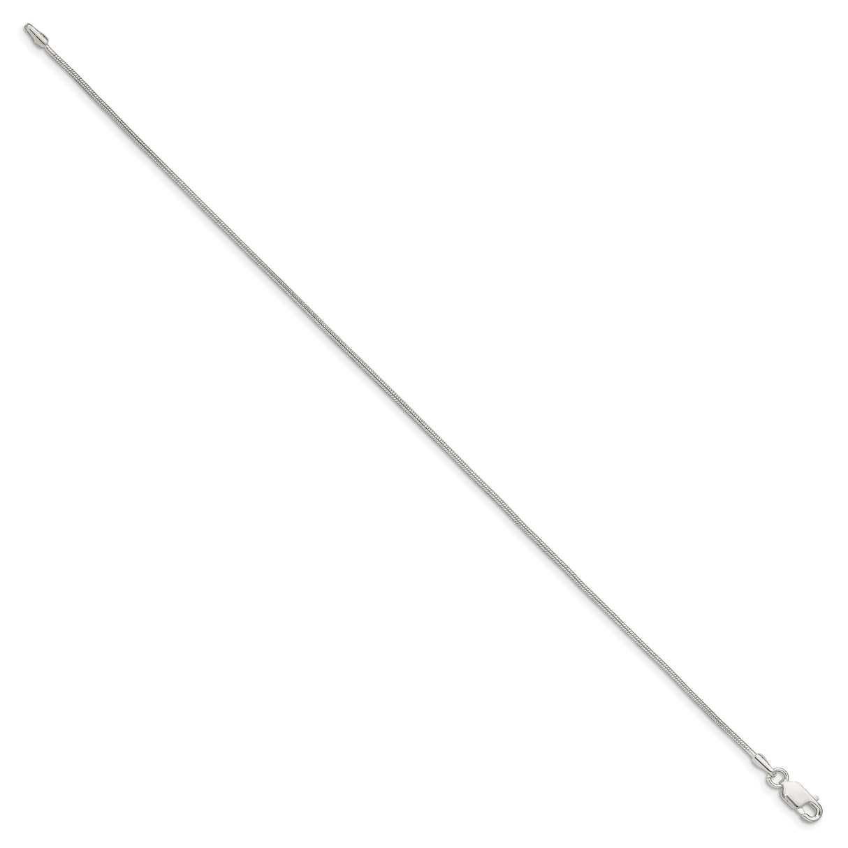 925 White Gold 1 mm Polished Chain Anklet, Solid