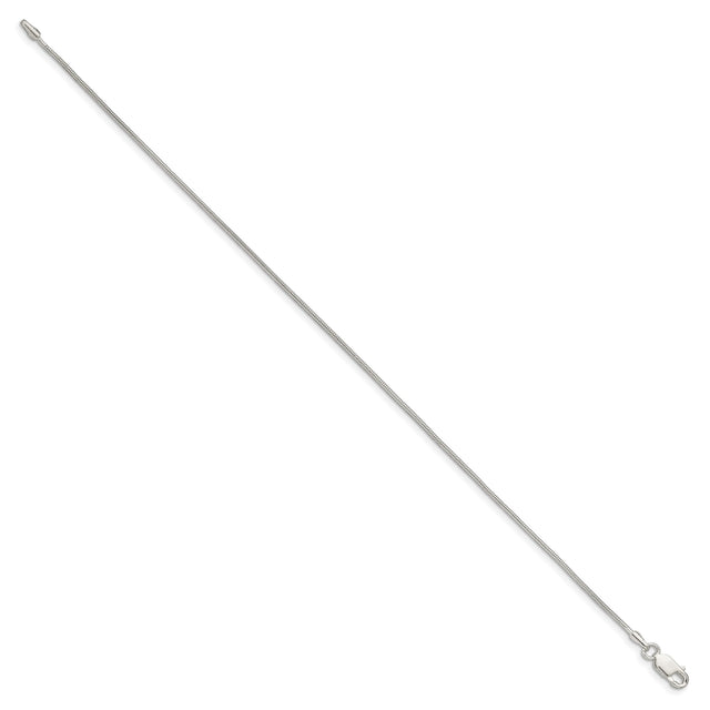 925 White Gold 1 mm Polished Chain Anklet, Solid