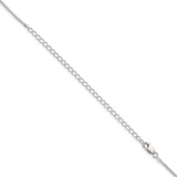 925 White Gold 1.2 mm Polished Chain Necklace, Solid detail view