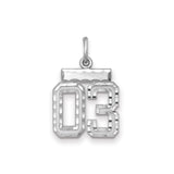 Small Diamond-cut #03 Charm Pendant in Real 925 Sterling Silver