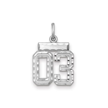Small Diamond-cut #03 Charm Pendant in Real 925 Sterling Silver