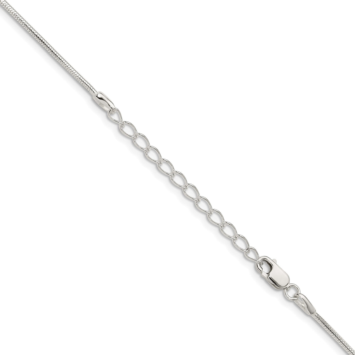 925 White Gold 1.25 mm Polished Chain Necklace, Solid detail view