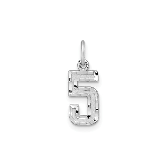 Sterling Silver Number Five Pendant Charm, Polished Textured Digit Design, Unisex Jewelry